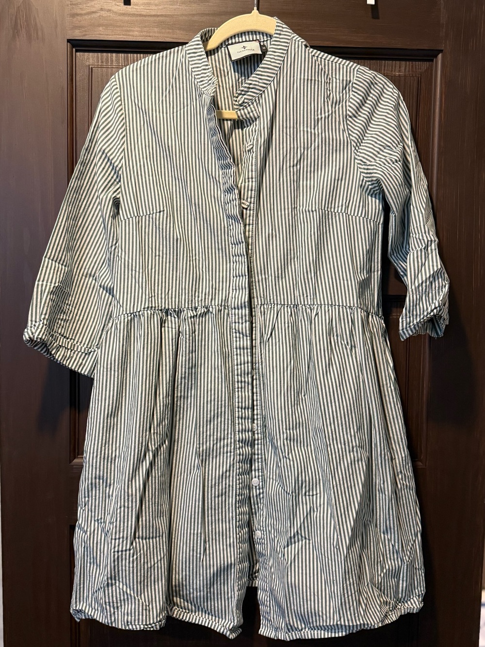Tuckernuck Green & White Striped Shirt Dress
